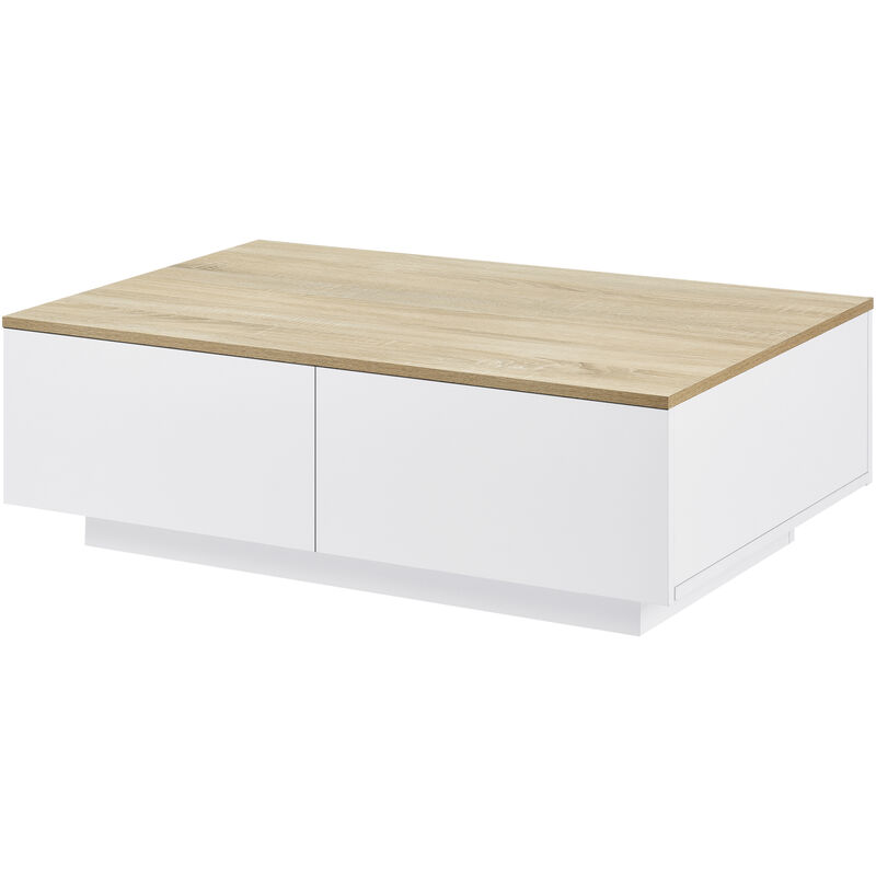 

Mesa de Centro - 95 x 60 x 31 cm - con 4 Cajones para Almacenar - Mesa Baja - Mesa de Salón - Auxiliar - Mesa de café - Blanco y Efecto roble