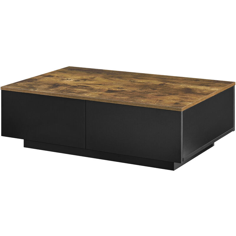 

Mesa de Centro - 95 x 60 x 31 cm - con 4 Cajones para Almacenar - Mesa Baja - Mesa de Salón - Auxiliar - Mesa de café - Negro y Tono de madera oscura