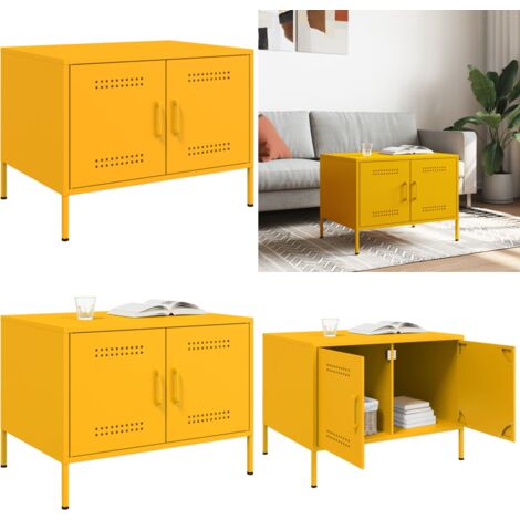 Mesa de centro acero amarillo mostaza 68x50x50,5 cm - Mesa de salón - Mesa de té