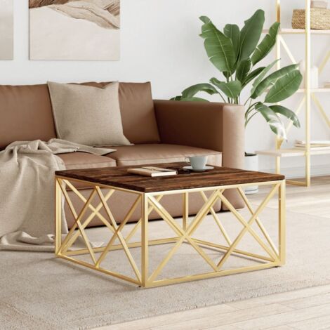 Mesa de centro acero inoxidable madera maciza reciclada dorada vidaXL