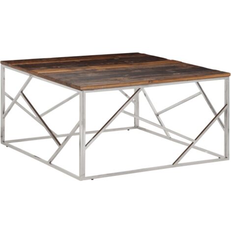 Mesa de centro acero inoxidable madera maciza traviesa plateado vidaXL