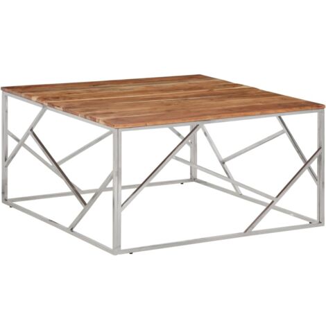 Mesa de centro acero inoxidable y madera maciza acacia plateado vidaXL