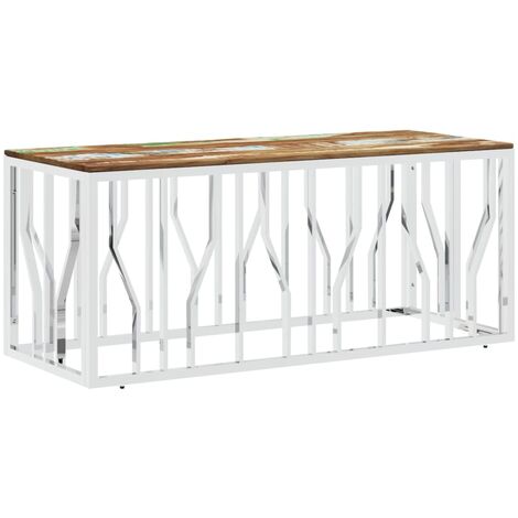 Mesa de centro acero inoxidable y madera reciclada plateada vidaXL