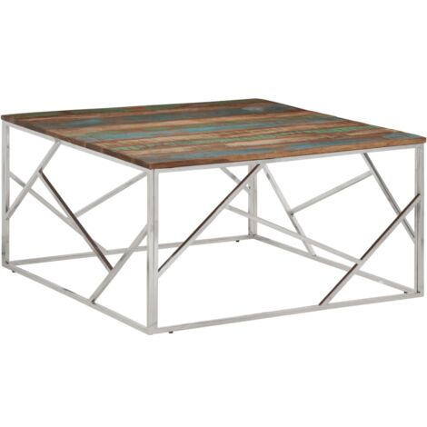 Mesa de centro acero inoxidable y madera reciclada plateado vidaXL