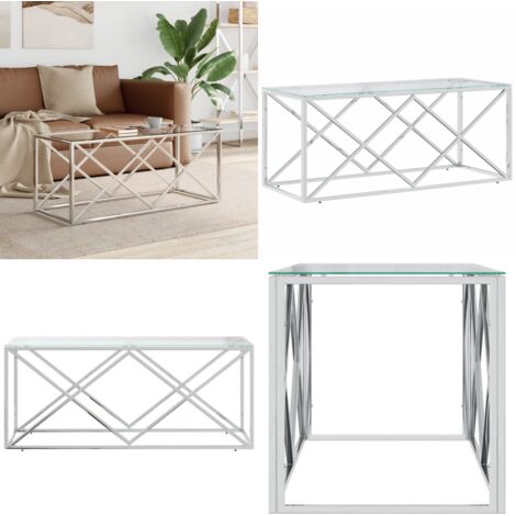 Mesa de centro acero inoxidable y vidrio 110x45x45 cm - Mesa de salón - Mesa auxiliar