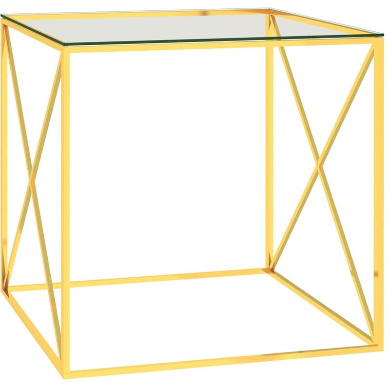 

Mesa de centro acero inoxidable y vidrio dorada 55x55x55 cm