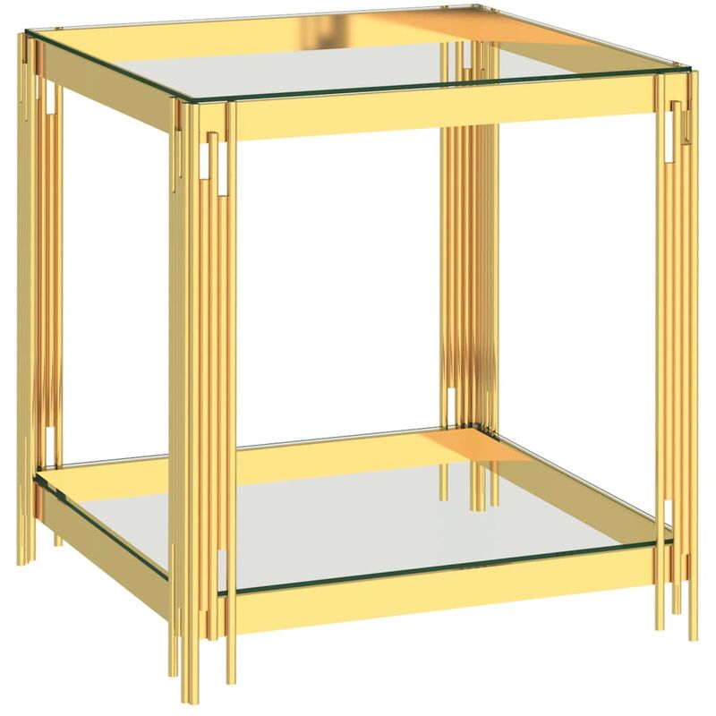 

Mesa de centro acero inoxidable y vidrio dorada 55x55x55 cm