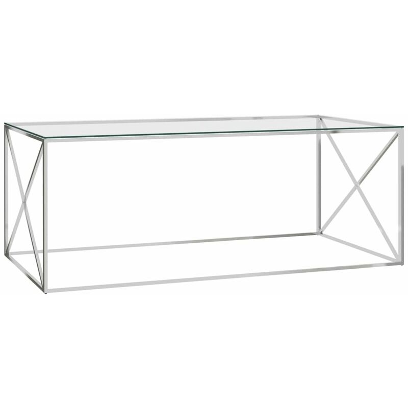 

Mesa de centro acero inoxidable y vidrio plateada 120x60x45 cm