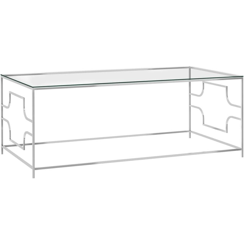 

Mesa de centro acero inoxidable y vidrio plateada 120x60x45 cm