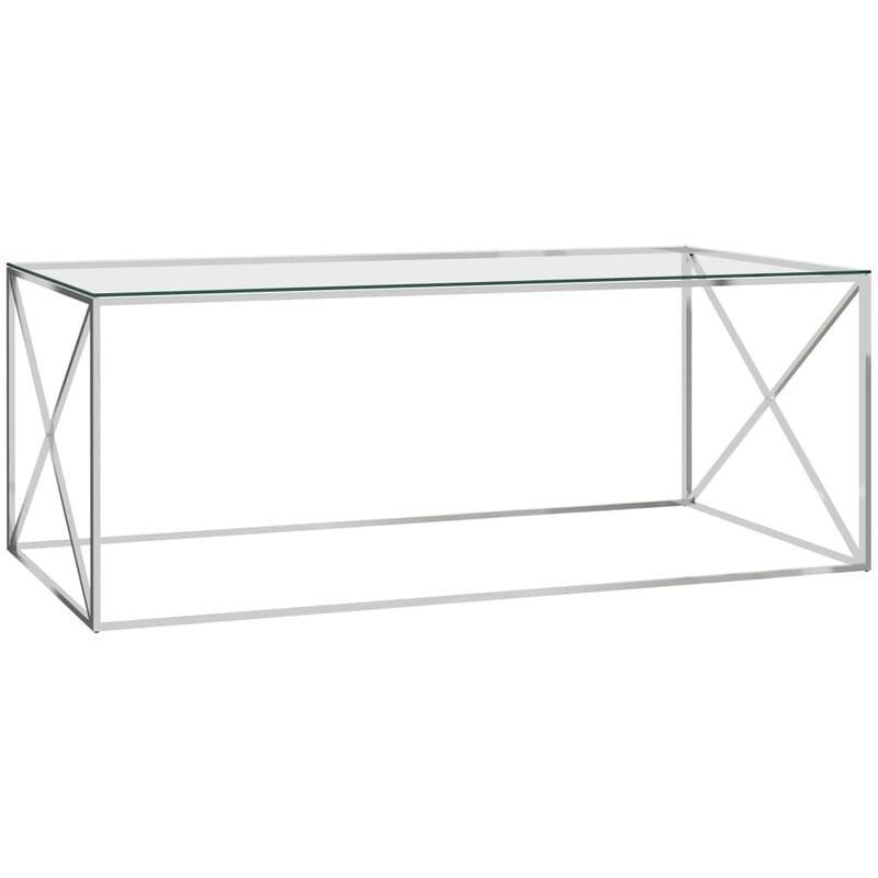 

Mesa de centro acero inoxidable y vidrio plateada 120x60x45 cm