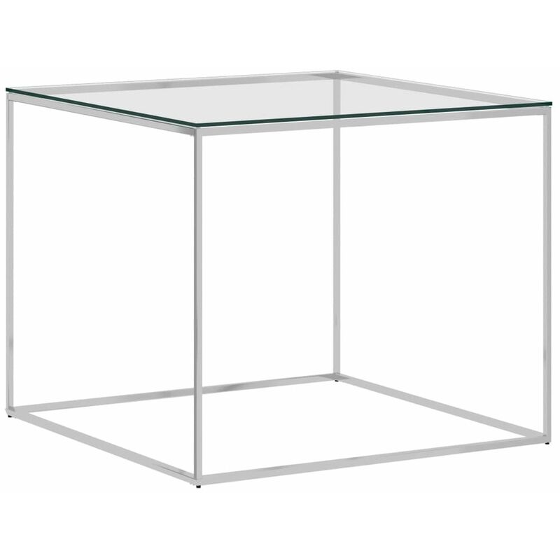 

Mesa de centro acero inoxidable y vidrio plateada 50x50x43 cm