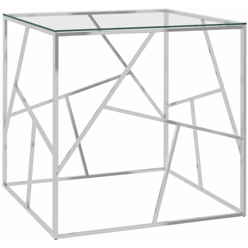 

Mesa de centro acero inoxidable y vidrio plateada 55x55x55 cm
