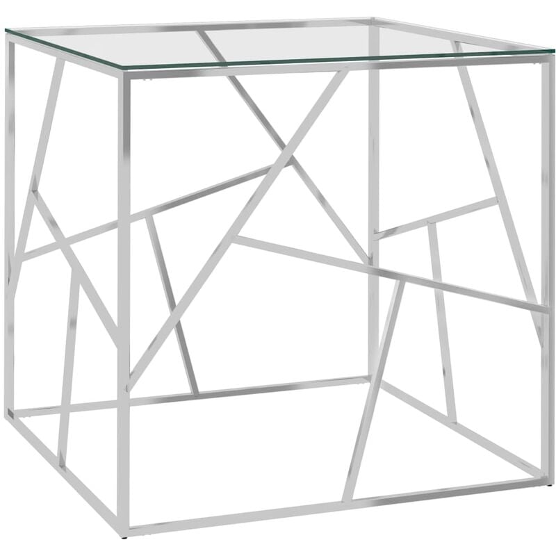 

Mesa de centro acero inoxidable y vidrio plateada 55x55x55 cm