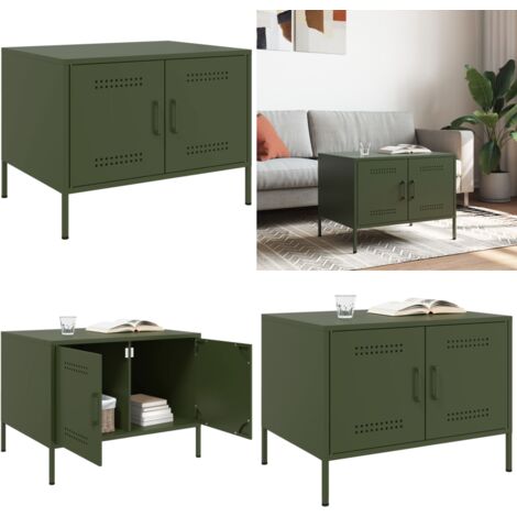 Mesa de centro acero verde oliva 68x50x50,5 cm - Mesa de salón - Mesa de té