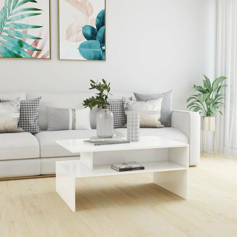 

Happyshopping - Mesa de centro aglomerado blanca 90x60x42,5 cm