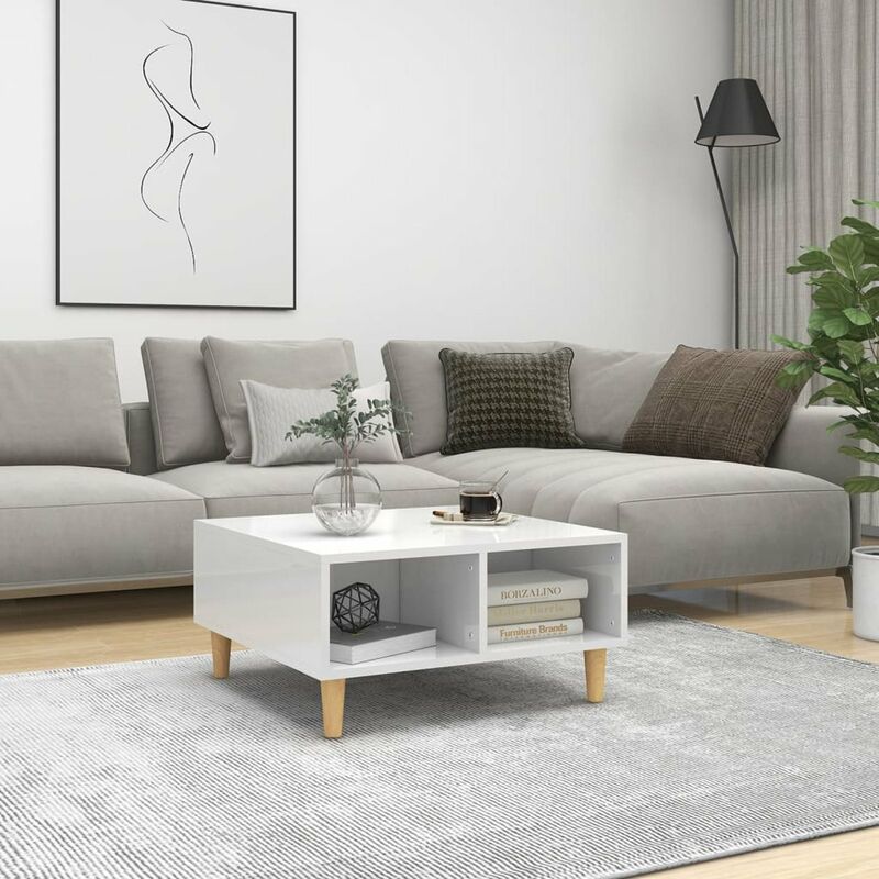 

Mesa de centro aglomerado blanco brillante 60x60x30 cm
