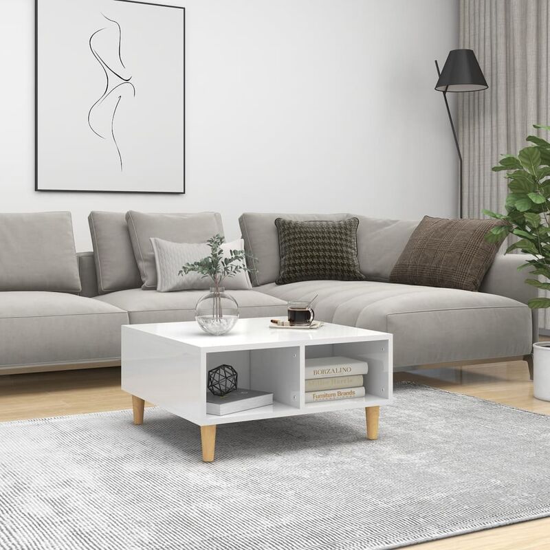 

Mesa de centro aglomerado blanco brillante 60x60x30 cm