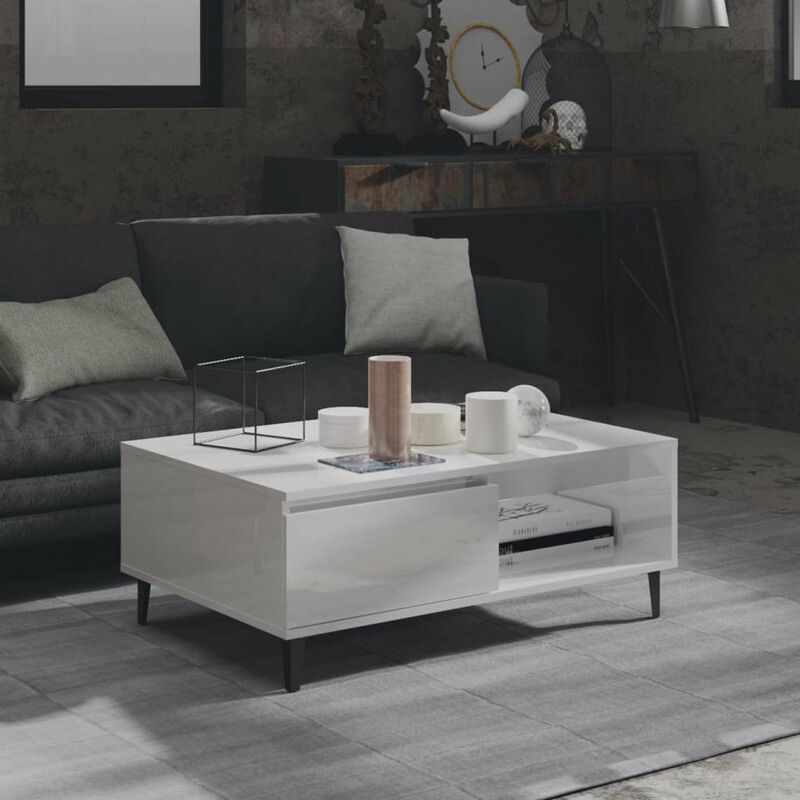 

Mesa de centro aglomerado blanco brillante 90x60x35 cm
