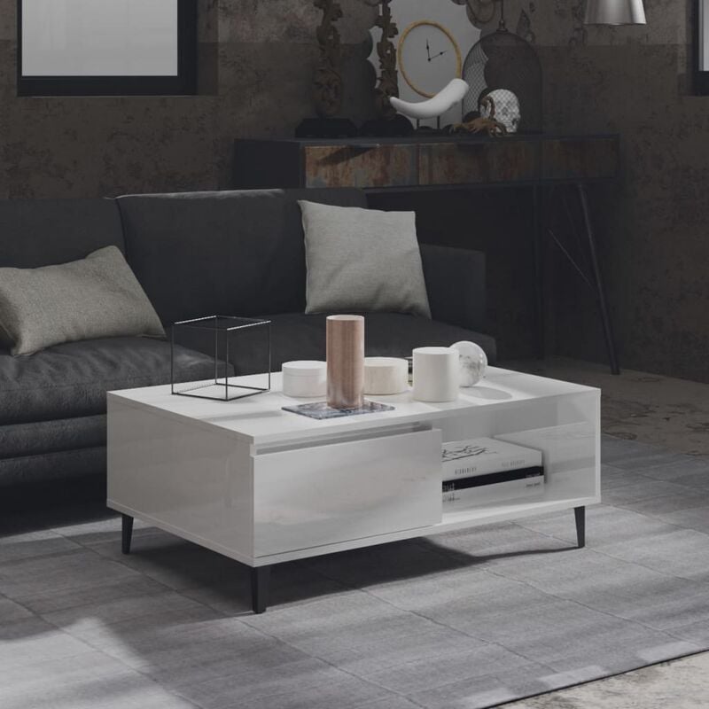 

Mesa de centro aglomerado blanco brillante 90x60x35 cm