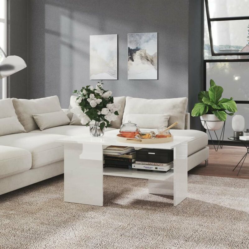 

Mesa de centro aglomerado blanco brillante 90x60x46,5 cm
