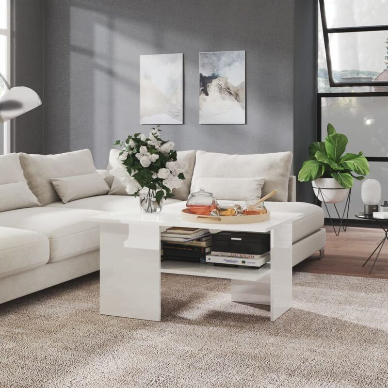 

Mesa de centro aglomerado blanco brillante 90x60x46,5 cm