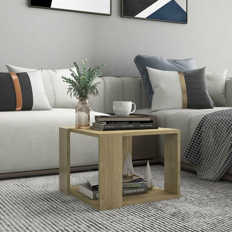 

Happyshopping - Mesa de centro aglomerado color roble Sonoma 40x40x30 cm