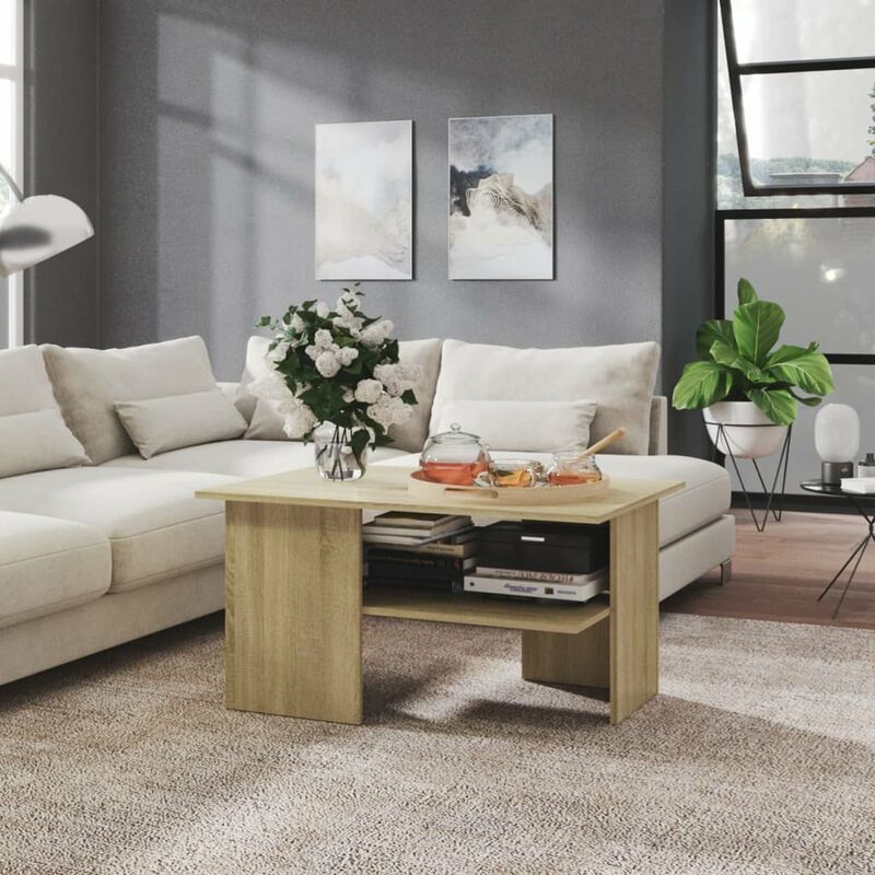 

Happyshopping - Mesa de centro aglomerado color roble Sonoma 90x60x46,5 cm