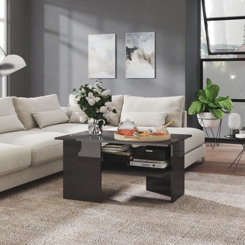 

Mesa de centro aglomerado gris brillante 90x60x46,5 cm