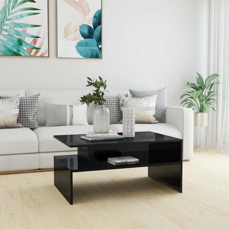 

Mesa de centro aglomerado negro brillante 90x60x42,5 cm