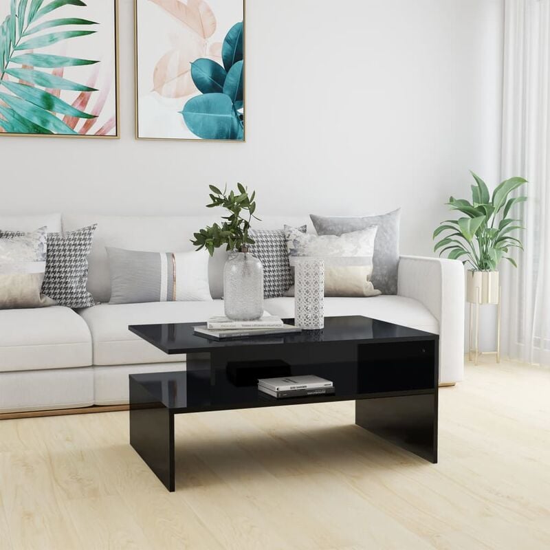 

Mesa de centro aglomerado negro brillante 90x60x42,5 cm