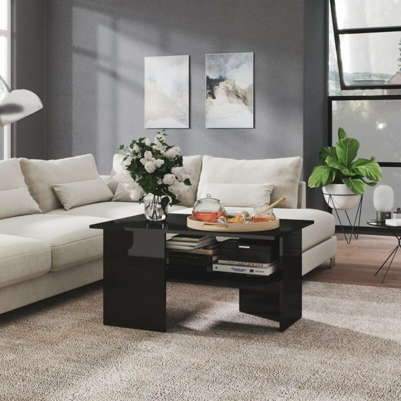 

Happyshopping - Mesa de centro aglomerado negro brillante 90x60x46,5 cm