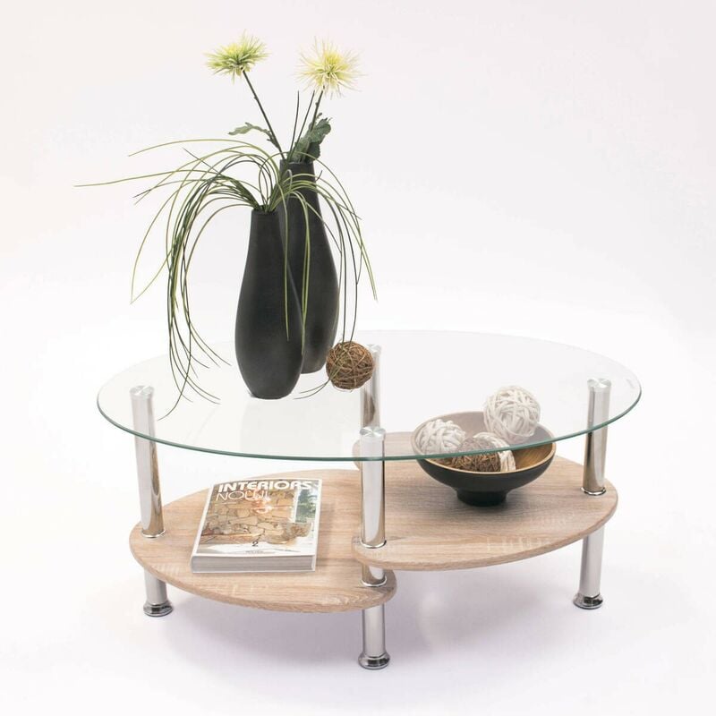 

Mesa de centro AINARA ROBLE tapa de cristal y revistero de madera
