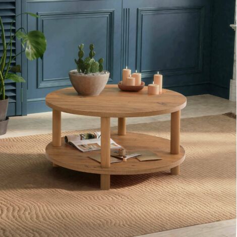 Mesa de Centro Alhakim, Revistero, 70x70x43.7h cm Roble Marrón