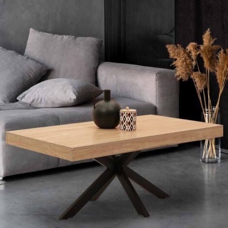 IDMARKET Mesa de centro ALIX 110 cm con patas de madera y araña negra