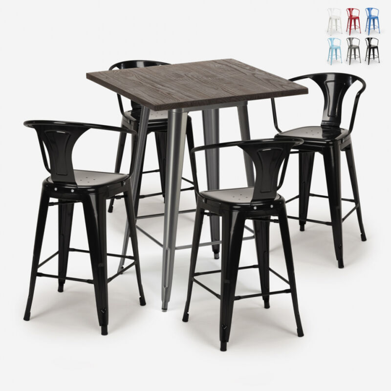

Ahd Amazing Home Design - Mesa de centro alta de madera 60x60cm 4 taburetes tolix industrial de metal Bruck | Negro