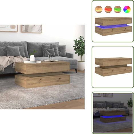 Mesa de centro artesanal - vidaXL Mesa de centro con luces LED roble artisian 90x50x40 cm - Mesa de centro con luces LED roble