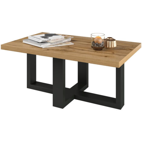 Mesa de centro Austin 317, Negro + Roble wotan, 44x60x102cm, Diámetro: 0, Aglomerado laminado, Angular