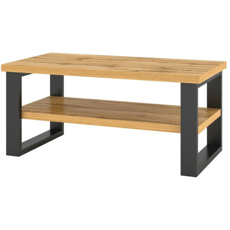 Mesa de centro Avicavu 110, Roble wotan + Negro, 50x60x110cm, Diámetro: 0, Aglomerado laminado, Angular