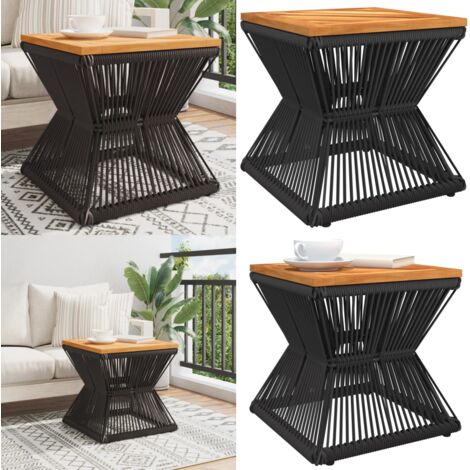 Mesa de centro base de alambre madera acacia negro 38x38x38 cm - Mesa de salón - Mesa decorativa