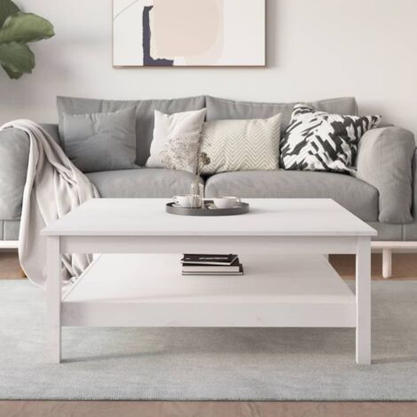 Mesa de centro blanca 100x100x40 cm madera maciza de pino