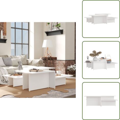 Mesa de centro blanca - vidaXL Mesa de centro 2 pzas madera contrachapada blanco 111,5x50x33cm - Mesa de centro con dos alturas