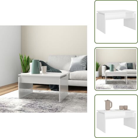 Mesa de centro blanca - vidaXL Mesa de centro madera contrachapada blanco brillante 68x50x38cm - Mesa de centro moderna