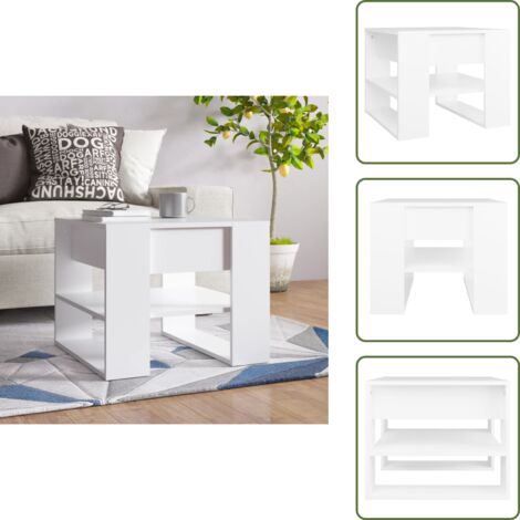 Mesa de centro blanca - vidaXL Mesa de centro madera de ingeniería blanco 55,5x55x45 cm - Almacenamiento en mesa