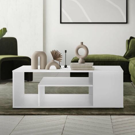 Mesa de centro blanco con estante mueble elegante auxiliar de salón 110x50x41 cm