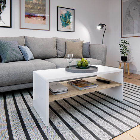 Mesa de centro , Blanco/Sonoma, 99.6 x 39.8 cm, Vicco
