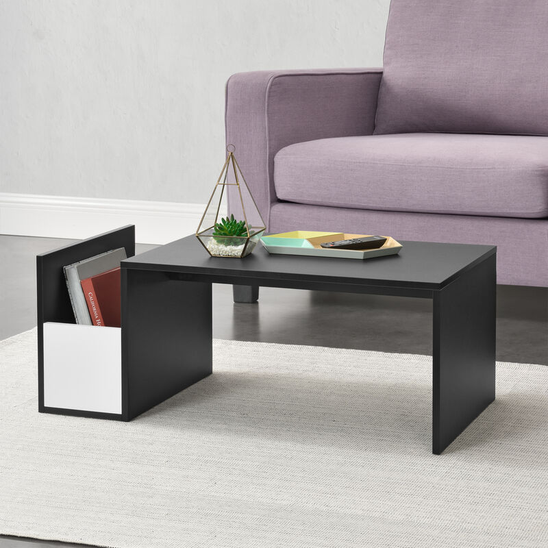 

Mesa de Centro Bollnäs - 90 x 45 x 35 cm - con Compartimento Lateral - Mesa de Salón - Auxiliar - Mesa Baja - Mesa de Café o Té - Negro