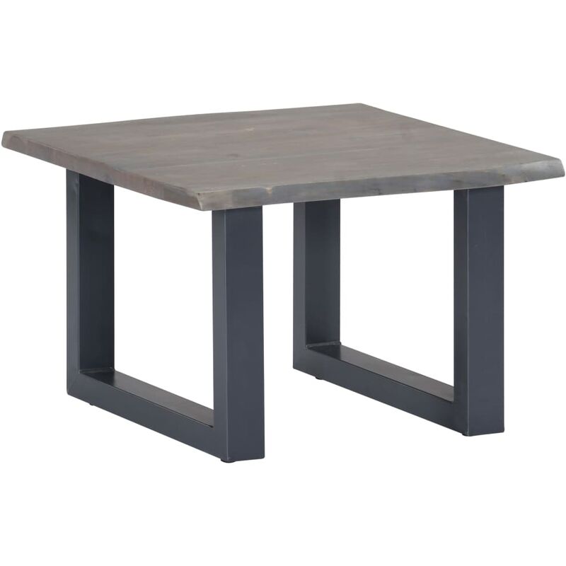 

Mesa de centro borde natural de acacia maciza gris 60x60x40 cm