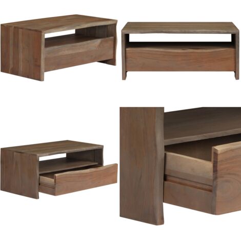 Mesa de centro borde vivo madera maciza acacia gris 90x50x40 cm - Madera maciza - Acacia