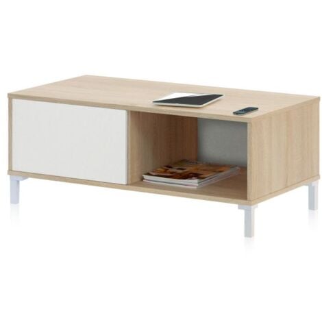 FORES HABITAT S.L.U. Mesa de centro Brooklyn Blanco Artik (Blanco Mate) - Roble Canadian 100cm (ancho) x 40cm (alto)