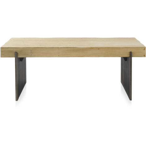 Mesa De Centro Chapada En Abeto Y Patas Lacadas Metalizadas